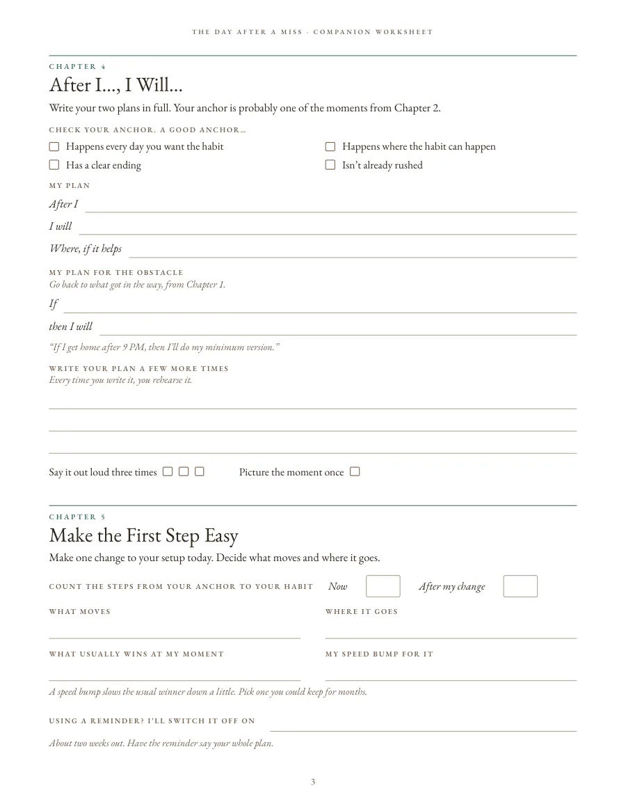 Worksheet page: your plan, After I, I will